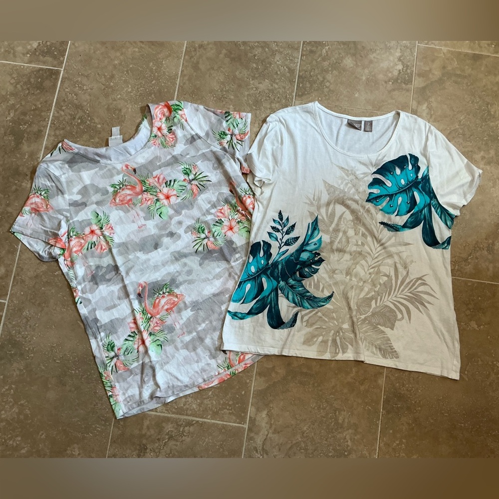 Chico's Pink and Green Short Sleeve Tees